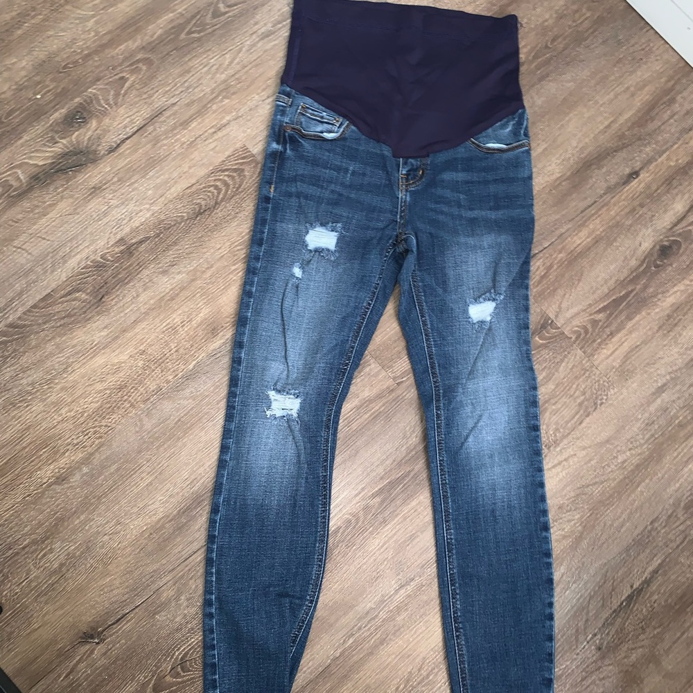 Pink blush maternity jeans with belly band